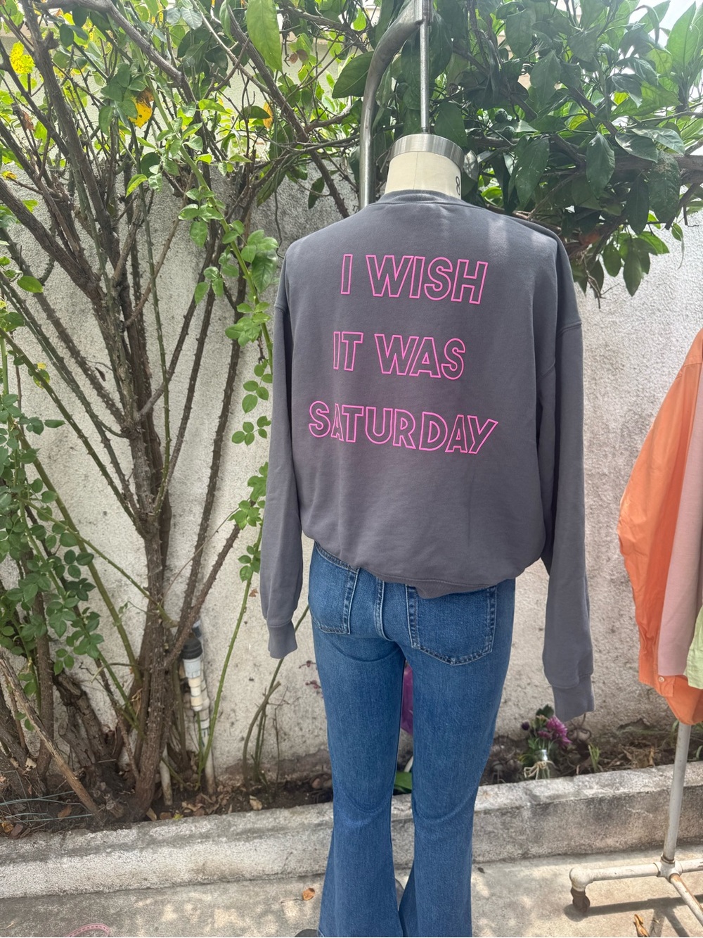 Wildfox Charcoal Gray Crewneck Sweatshirt I wish it was Saturday on the back